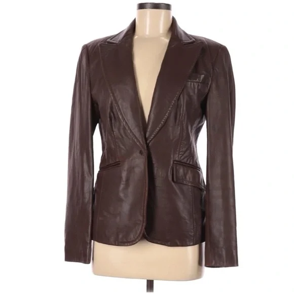 Vintage J.Crew Leather Brown Blazer - Picture 1 of 9